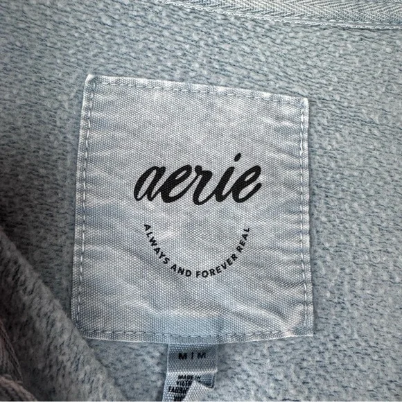 Aerie Oh Snap Sweatshirt Sweater Pullover Knit Top Henley Cloud Wash Blue Fleece - Picture 8 of 8